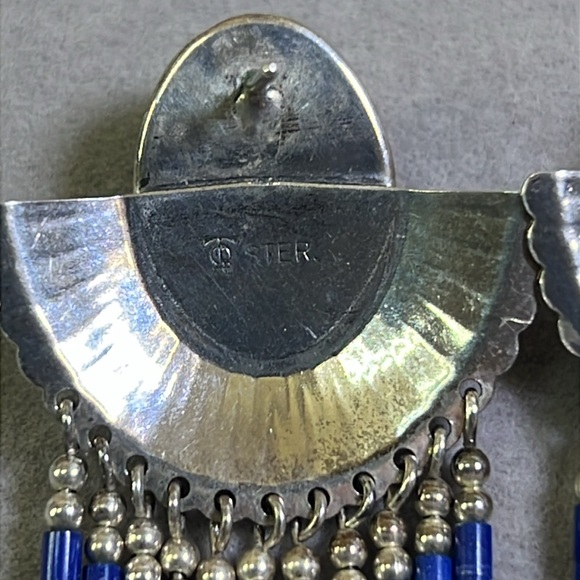 Sterling Silver Lapis Earrings Stamped - Picture 2 of 3